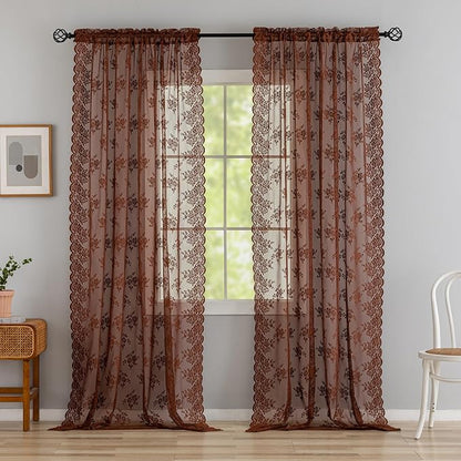 Kotile Warm Brown Sheer Lace Curtains - Image 8