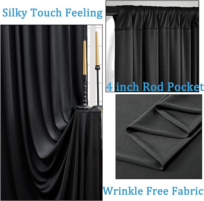 Black Backdrop Curtain for Parties, 10 Panels Wrinkle Free Polyester Photo - Image 2