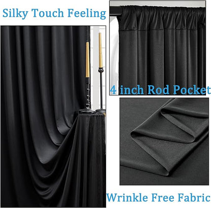 Black Backdrop Curtain for Parties, 10 Panels Wrinkle Free Polyester Photo - Image 2