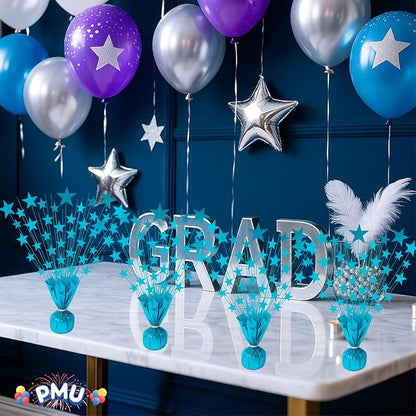 PMU 6 Pack Bursting Star Metallic Foil Spray Centerpiece- Turquoise Balloon - Image 3