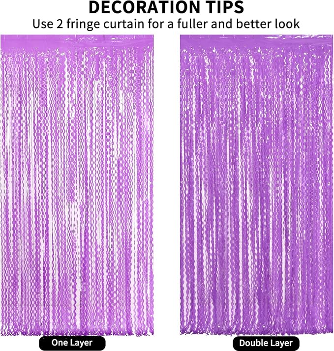 4 Pack Wavy Purple Metallic Tinsel Foil Fringe Curtains - Image 6