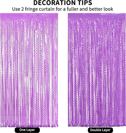 4 Pack Wavy Purple Metallic Tinsel Foil Fringe Curtains - Image 6