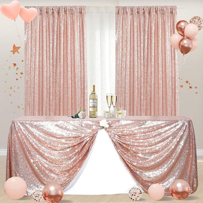 Poise3EHome Rose Gold Sequin Backdrop, 2 Panels 2FTx8FT Glitter Background - Image 5