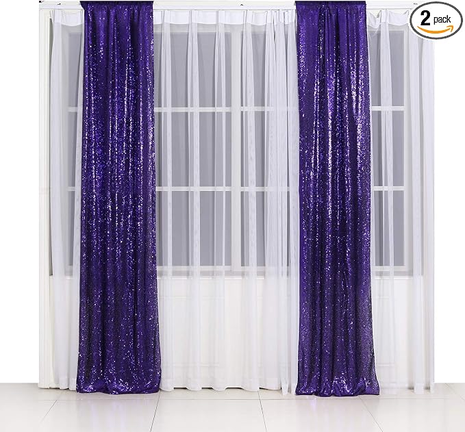 Poise3EHome 2ft x 8ft Purple Sequin Photography Backdrop Curtain 2 Panels by Poise3EHome