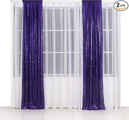 Poise3EHome 2ft x 8ft Purple Sequin Photography Backdrop Curtain 2 Panels by Poise3EHome