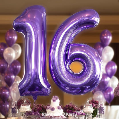 RainbowQ Purple 6 Balloon Number 40 Inch 0-40 Foil Large Balloons | Big Mylar 6 - Image 2