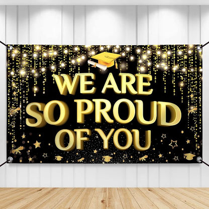 KatchOn We are So Proud of You Banner 72x44 Inch | Black and Gold Graduation by KatchOn