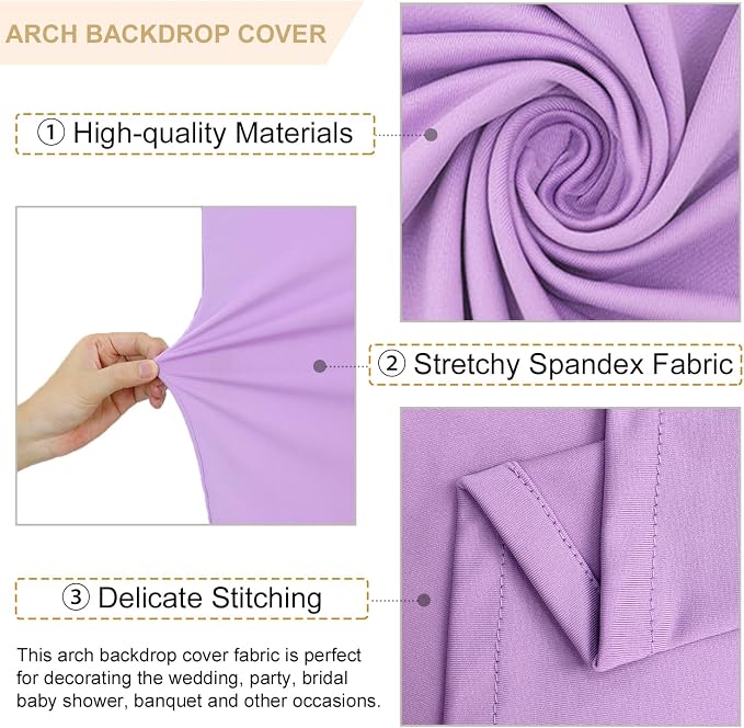 FANPROMS Arch Backdrop Cover Set of 2 Lavender 6FT 7.2FT Wedding Arch Cover - Image 3