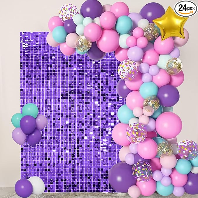 Purple Shimmer Wall Backdrop, 24 Panels, 6x4 Ft Photo Backdrop | wedding by Zuaooz
