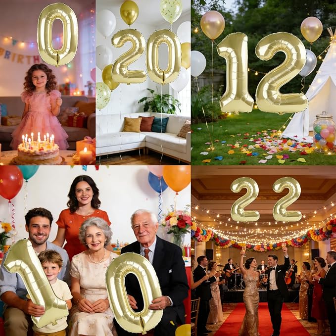 40 Inch Number 12 Balloons for 12th Birthday Party Decorations, 0-100 Champagne - Image 7