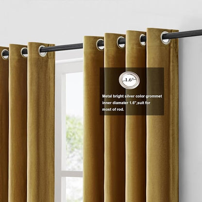Brown Gold Velvet Blackout Curtains Luxury Decor 102 inches, Color Block | - Image 2