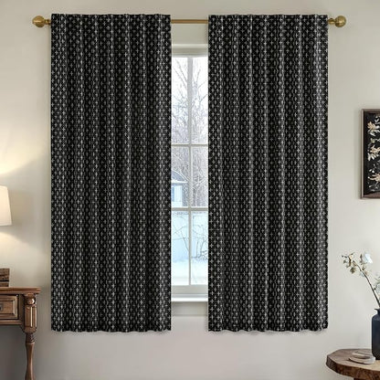 MIULEE Patterned Farmhouse Linen Curtains, Back Tab - Image 2