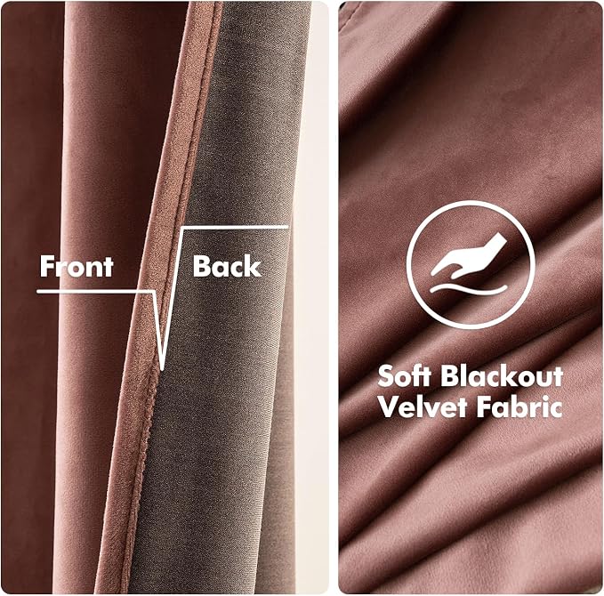 MIULEE Velvet Curtains Dusty Rose Pink 52 x 96 Inch Length Set of 2 | Grommet - Image 3