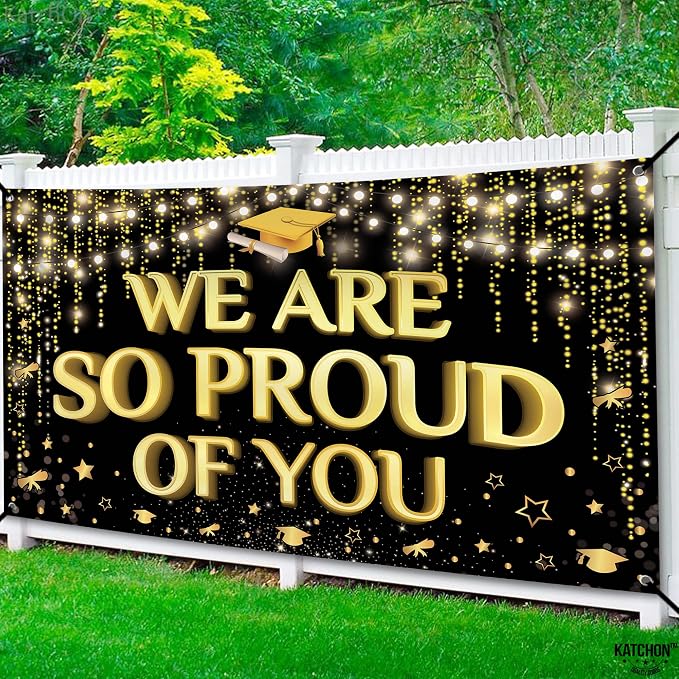 KatchOn We are So Proud of You Banner 72x44 Inch | Black and Gold Graduation - Image 6