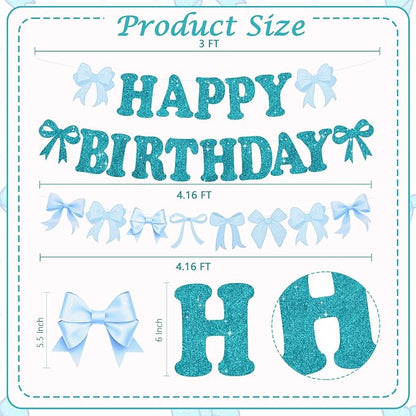 Glitter Lake Blue Bow Happy Birthday Banner Pre-Strung Happy Birthday - Image 3
