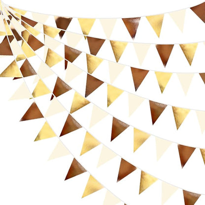 Brown Beige and Gold Party Decorations Fabric Triangle Pennant Banner Flag by pinkblume