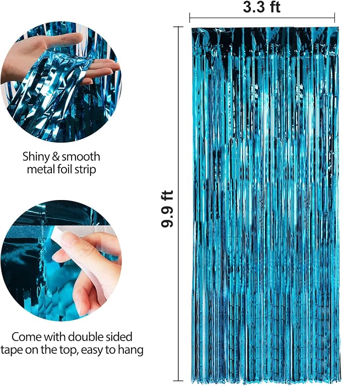 Crosize 4 Pack Blue Party Streamers Backdrop, 3.3 x 9.9 ft | Tinsel Foil Fringe - Image 2