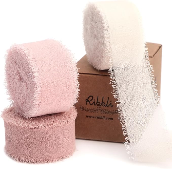 Ribbli Pink Ribbon 1 Inch x 3 Rolls Total 24 Yards Cream/Blush Pink/Rose Gold by Ribbli