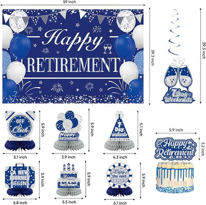 Retirement Party Decorations for Men Women Blue Silver Happy Retirement Banner - Image 3