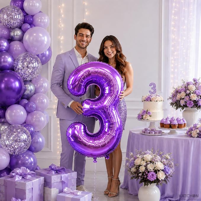 KatchOn Purple Number 3 Balloon 40 Inch | Mylar Foil Balloon - Image 6