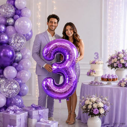KatchOn Purple Number 3 Balloon 40 Inch | Mylar Foil Balloon - Image 6