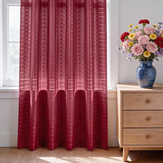SpaceDresser Check Sheer Curtains 90 Inches Long - Image 3