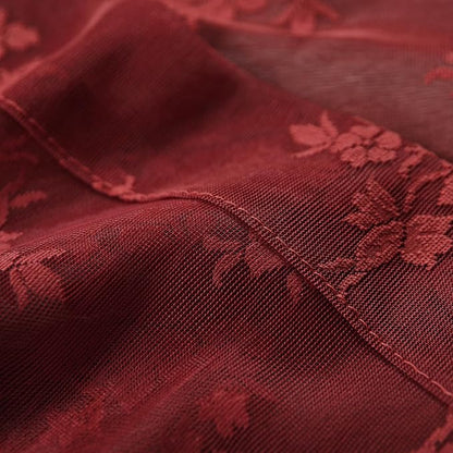 Kotile Burgundy Floral Sheer Curtains - Image 8