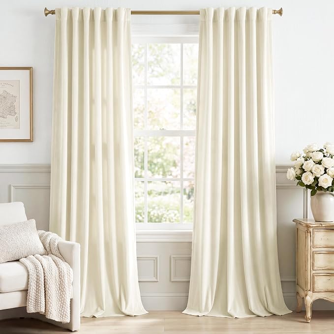 Ivory White Velvet Curtains for Nursery Back Tab, W52 x L92, Back tab Drapes by StangH