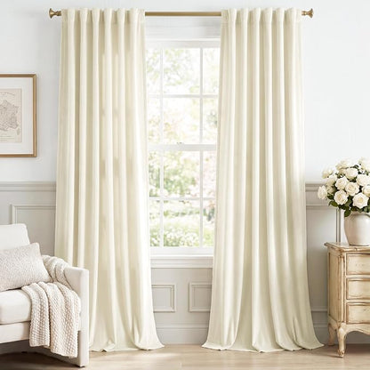 Ivory White Velvet Curtains for Nursery Back Tab, W62 x L90, Back tab Drapes by StangH