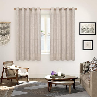 YoungsTex Natural Linen Curtains 63 Inch Length 2 Panel Linen Textured Curtains - Image 2