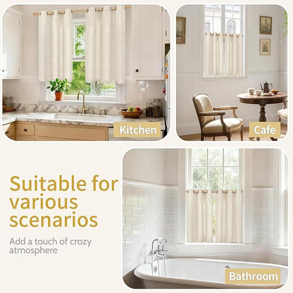YoungsTex Linen Kitchen Window Curtains 40 Inch Length, Short Light Filtering - Image 2