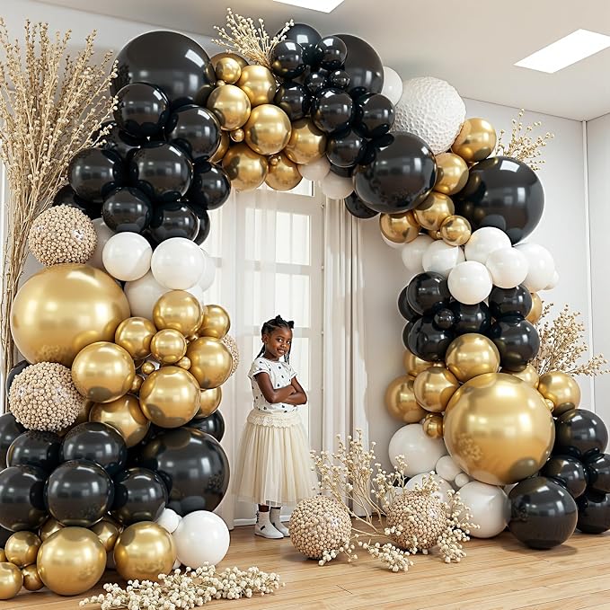412Pcs Black and Gold Balloons, 18 12 10 5 Inch Different Size Black White - Image 6