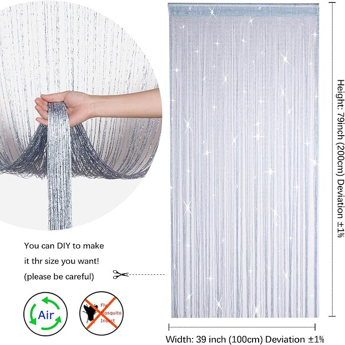 Hysenm 2 Pack 39 x 79 Inch Beaded String Door Curtain, Hippie Room Decor Beaded - Image 2