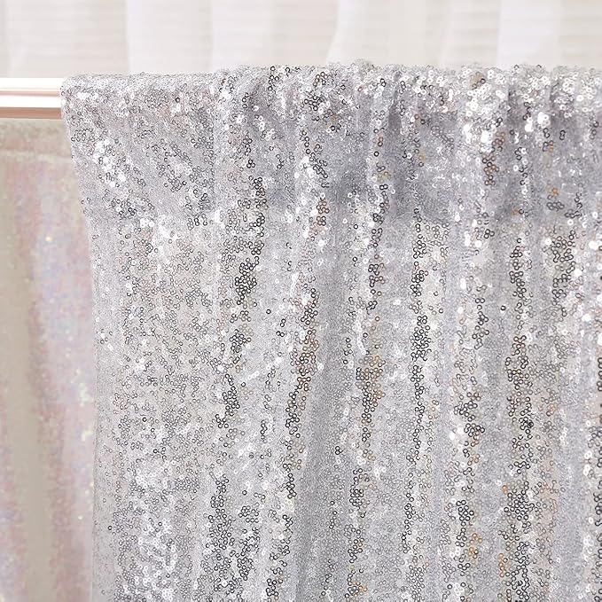 Poise3EHome Silver Sequin Backdrop Curtains, 2ft x 8ft Sequin Photography - Image 4