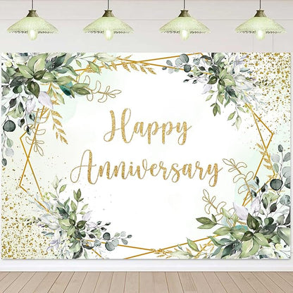 Withu Happy Anniversary Backdrop Sign Decorations Banner Sage Green Gold - Image 5