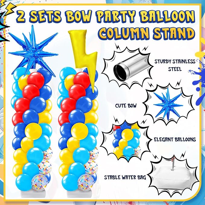 Kasyat 2 Set Red Blue Yellow Balloon Column Stand Kit Cartoon Hedgehog - Image 3