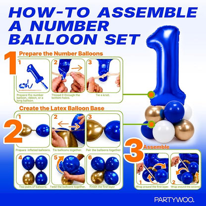 PartyWoo Number Balloons 40 Inch Blue Number 1 Kit - Image 7