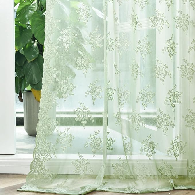 Kotile Short Sage Green Lace Curtains - Image 8