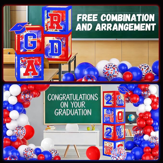 2026 Graduation Decorations Red and Blue Class of 2026 Balloon Boxes - Image 5