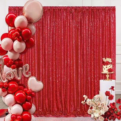 8ft x 8ft Red Sequin Backdrop Curtain Sparkle Photo Backdrop | Glitter Photo - Image 3
