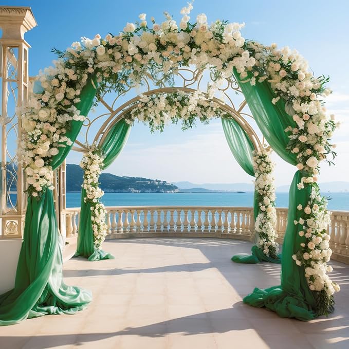 Wedding Arch Draping Fabric Backdrop 3 Panels, Emerald Green | 28.7"x20FT Sheer - Image 5