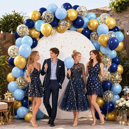 Metallic Chrome Blue Gold Balloons - Image 4