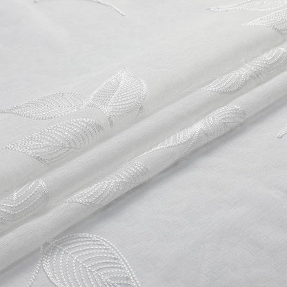 White Sheer Curtains Leaf Embroidered 84 Inches Long 2 Panels | Light Filtering - Image 7