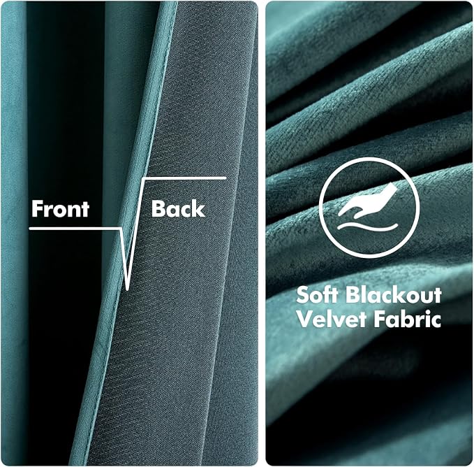 MIULEE Velvet Curtains Teal 52 x 84 Inch Length Set of 2 | Grommet Drapes - Image 3