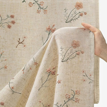 Floral Embroidered Light Filtering Curtains 84 Inch 2 Panels | Linen Blend - Image 5