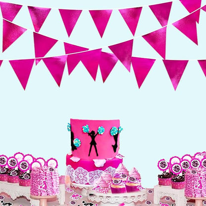 Hot Pink Party Decorations Triangle Pennant Banner Flag Rose Pink Metallic - Image 5