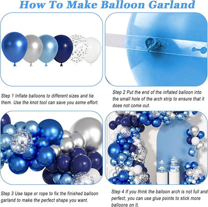 156Pcs Blue Silver Balloons Garland Arch Kit Different Size | Navy Royal - Image 5