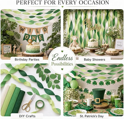 8 Green Streamers with White, 656ft Pack of Crepe Paper Party Decorations | - Image 5