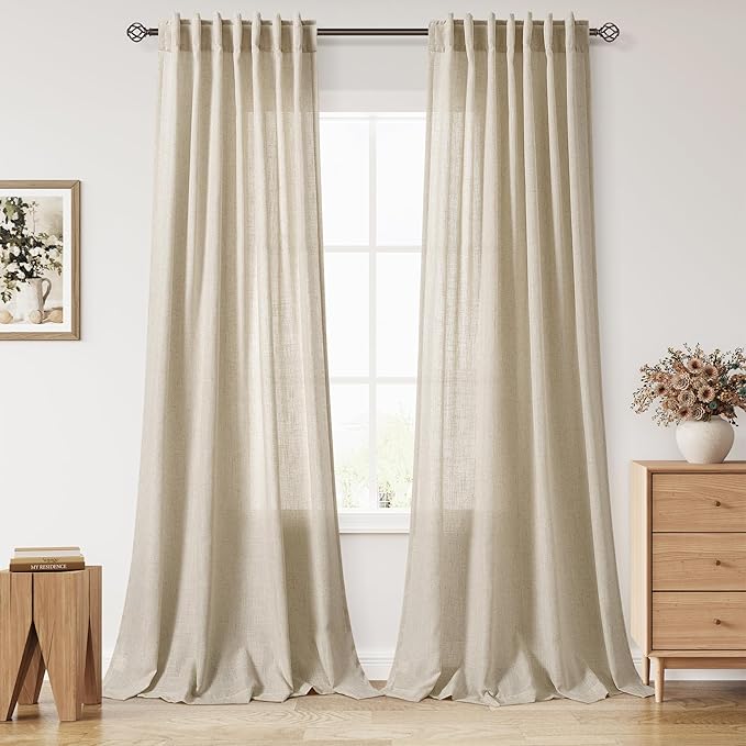 Eggshell Beige Linen 112 Inch Curtains by Nanspring