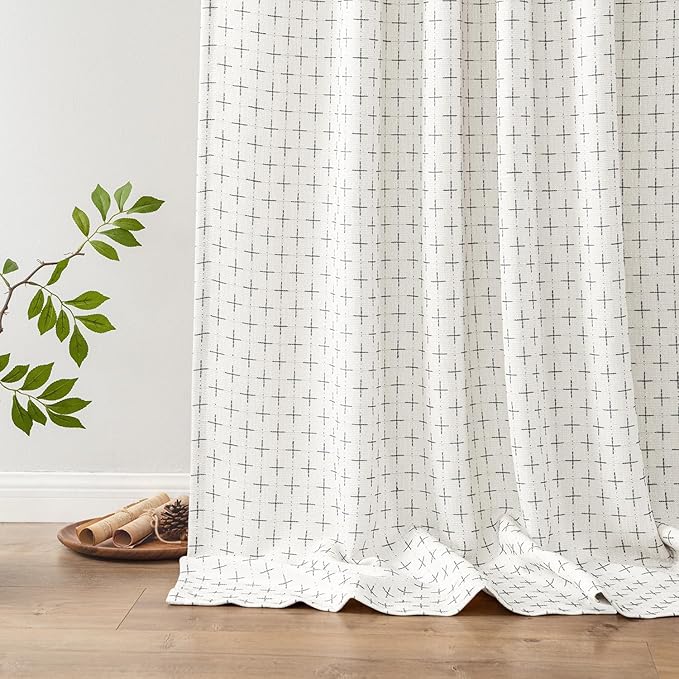 MIULEE Patterned Farmhouse Linen Curtains, Back Tab, Pure White | Linen Curtains - Image 6